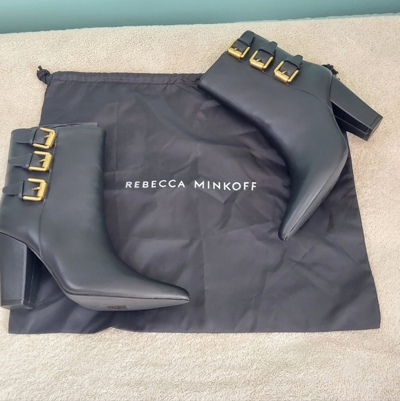 Rebecca Minkoff Black Ankle Boots with Gold Buckles - Picture 15 of 16